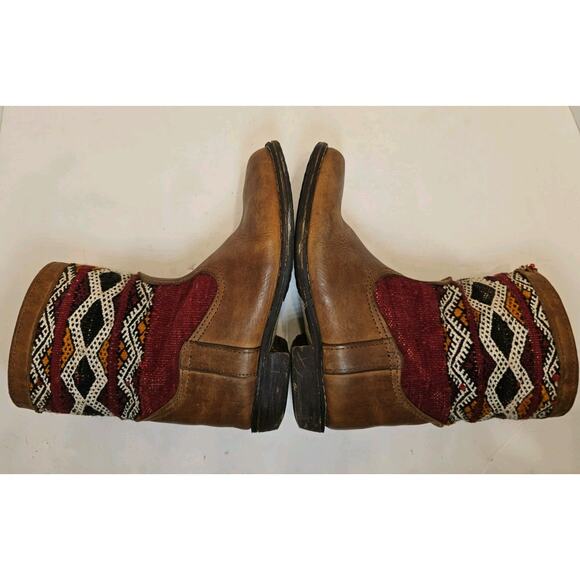 Vintage Kilim Leather Boots Handmade Moroccan Tapestry Size 8 Turk Festival - Picture 5 of 15